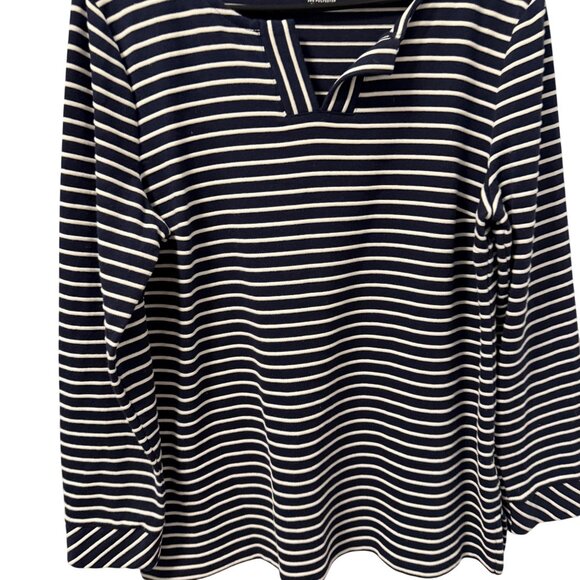 Talbots shirt Sz PL Navy & White Striped Long Sleeve Top Cotton Blend - Picture 6 of 12